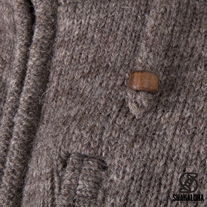 Shakaloha Chaleco de punto de lana Shakaloha Splendor ZH marrón claro topo con forro de algodón y capucha desmontable - Hombre/Unisex - Hecho a mano en Nepal con lana de oveja