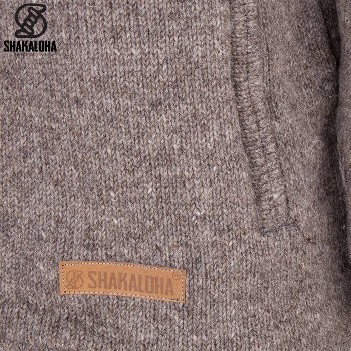 Shakaloha Chaleco de punto de lana Shakaloha Splendor ZH marrón claro topo con forro de algodón y capucha desmontable - Hombre/Unisex - Hecho a mano en Nepal con lana de oveja