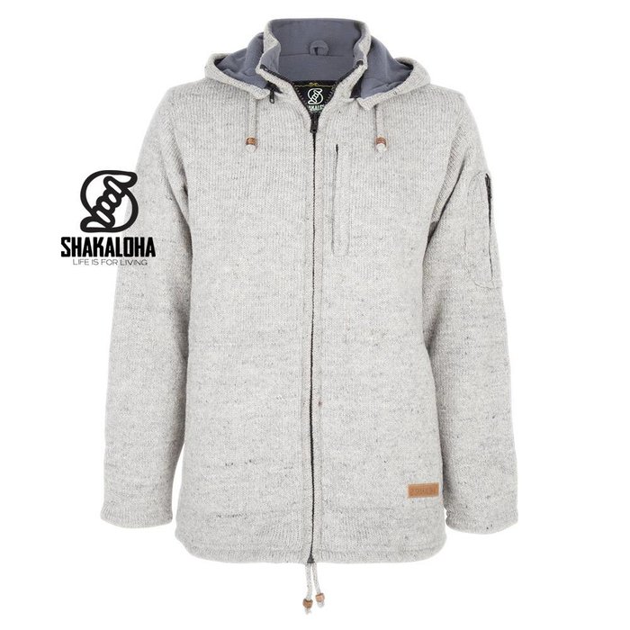 Shakaloha Shakaloha Gebreid Wollen Vest Splendor ZH Grijs met Fleece Voering en Afneembare Capuchon - Man/Uni - Handgemaakt in Nepal van Schapenwol