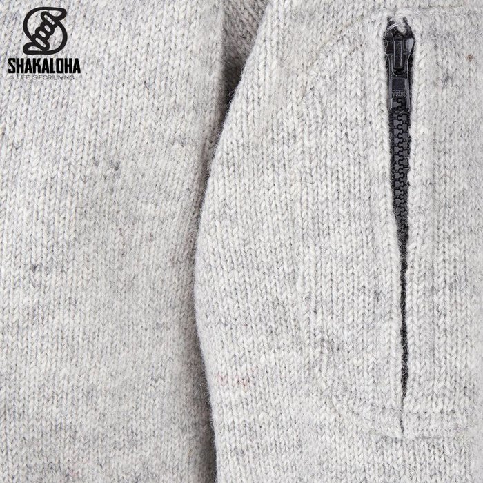 Shakaloha Shakaloha Knitted Woolen Jacket Splendor ZH Gray with Fleece Lining and Detachable Hood - Men - Unisex - Handmade in Nepal from sheep's wool