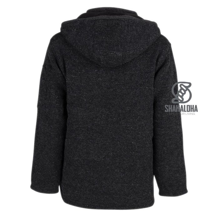 Shakaloha Shakaloha Cardigan en laine tricotée Splendor ZH Anthracite avec doublure en coton et capuche amovible - Homme/Uni - Fait main au Népal à partir de laine de mouton