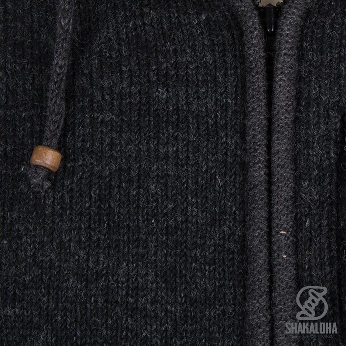 Shakaloha Shakaloha Cardigan en laine tricotée Splendor ZH Anthracite avec doublure en coton et capuche amovible - Homme/Uni - Fait main au Népal à partir de laine de mouton