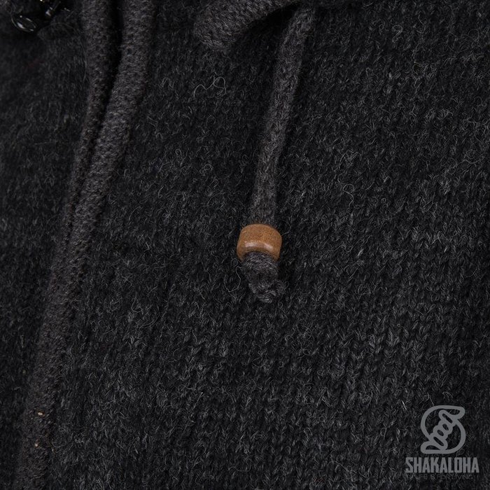 Shakaloha Shakaloha Cardigan en laine tricotée Splendor ZH Anthracite avec doublure en coton et capuche amovible - Homme/Uni - Fait main au Népal à partir de laine de mouton