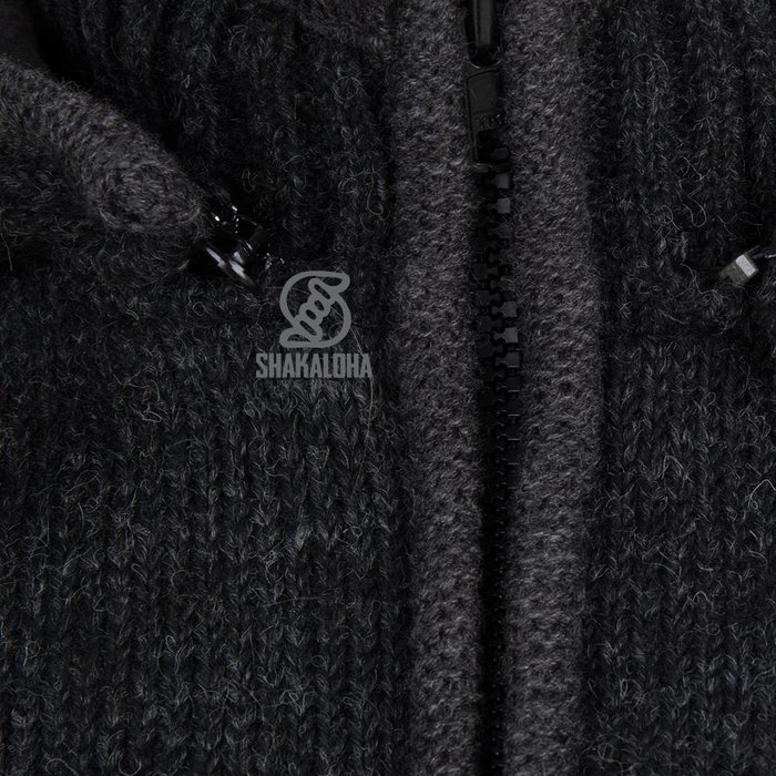 Shakaloha Chaleco de punto de lana Shakaloha Splendor ZH antracita con forro de algodón y capucha desmontable - Hombre/Unisex - Hecho a mano en Nepal con lana de oveja