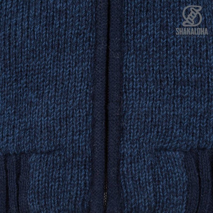 Shakaloha Shakaloha Gestrickte Wollweste Bohemian Navy Blau mit Baumwollfutter und Kapuze - Herren/Uni - Handgefertigt in Nepal aus Schafwolle