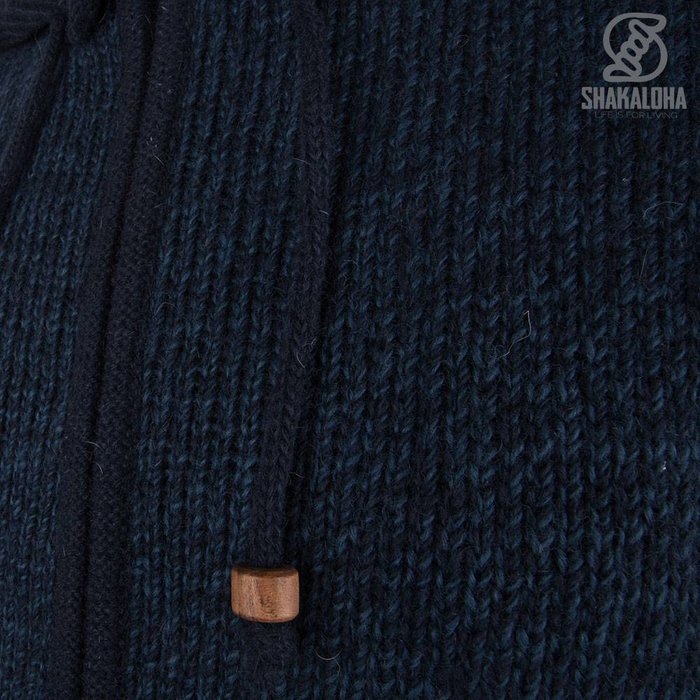 Shakaloha Shakaloha Veste en Laine Tricoté Bohemian Bleu marin avec Doublure en coton et Capuche - Hommes - Uni - Fabriqué à la main au Népal en laine de mouton