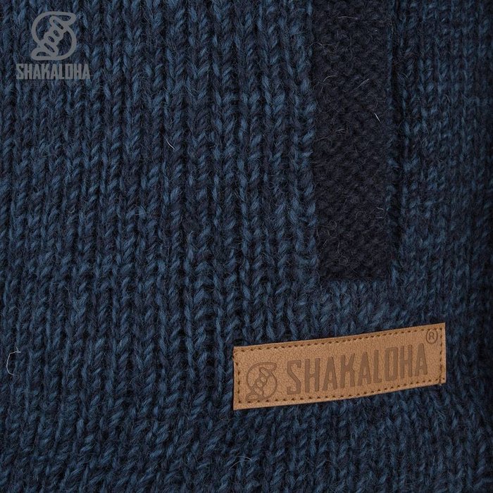 Shakaloha Shakaloha Veste en Laine Tricoté Bohemian Bleu marin avec Doublure en coton et Capuche - Hommes - Uni - Fabriqué à la main au Népal en laine de mouton