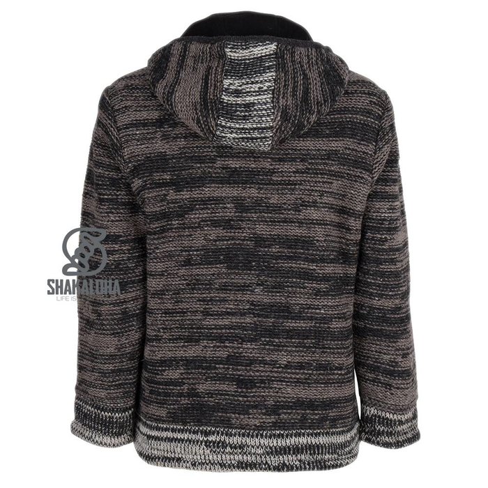 Shakaloha Shakaloha Knitted Woolen Jacket Talbot ZH Anthracite Light Brown with Fleece Lining and Detachable Hood - Men - Unisex - Handmade in Nepal from sheep's wool