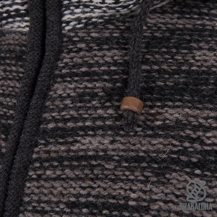 Shakaloha Shakaloha Knitted Woolen Jacket Talbot ZH Anthracite Light Brown with Fleece Lining and Detachable Hood - Men - Unisex - Handmade in Nepal from sheep's wool