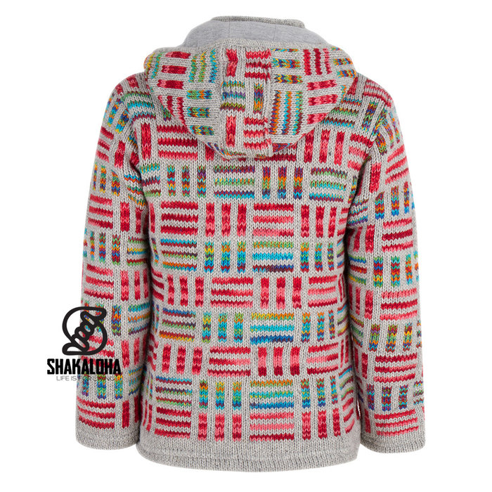 Shakaloha Chaleco de punto de lana Shakaloha Tictac ZH gris multicolor con forro de algodón y capucha desmontable - Mujer - Hecho a mano en Nepal con lana de oveja