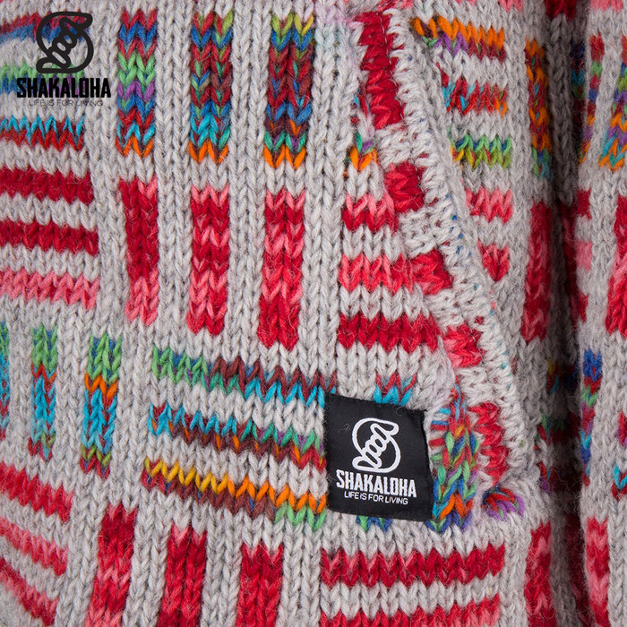Shakaloha Chaleco de punto de lana Shakaloha Tictac ZH gris multicolor con forro de algodón y capucha desmontable - Mujer - Hecho a mano en Nepal con lana de oveja
