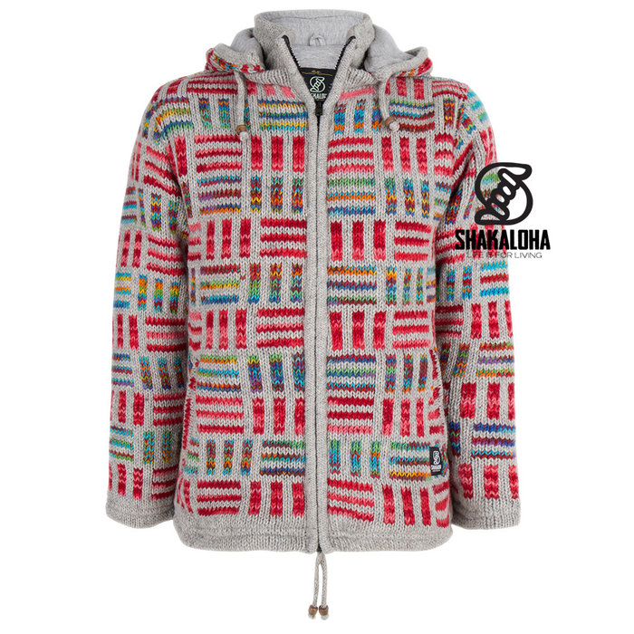 Shakaloha Chaleco de punto de lana Shakaloha Tictac ZH gris multicolor con forro de algodón y capucha desmontable - Mujer - Hecho a mano en Nepal con lana de oveja