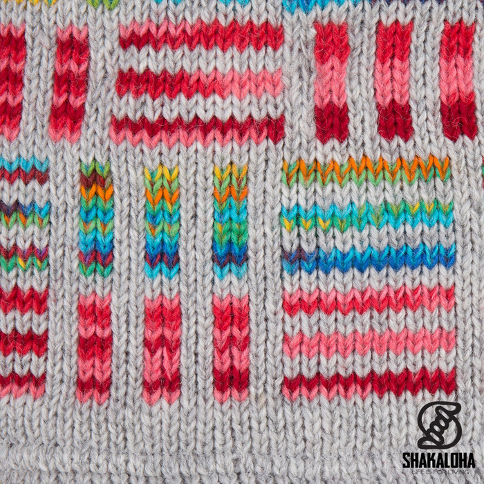 Shakaloha Shakaloha Gestrickte Wollweste Tictac ZH Grau Mehrfarbig mit Baumwollfutter und abnehmbarer Kapuze - Damen - Handgefertigt in Nepal aus Schafwolle