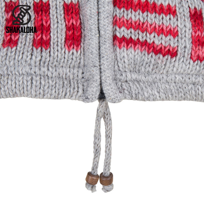 Shakaloha Shakaloha Veste en Laine Tricoté Tictac ZH Gris panaché avec Doublure en coton et Capuche détachable - Femmes - Fabriqué à la main au Népal en laine de mouton