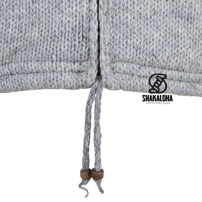 Shakaloha Shakaloha Knitted Woolen Jacket Breaker Gray with Nylon Windstopper and Detachable Hood - Men - Unisex - Handmade in Nepal from sheep's wool