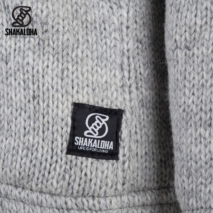 Shakaloha Shakaloha Knitted Woolen Jacket Breaker Gray with Nylon Windstopper and Detachable Hood - Men - Unisex - Handmade in Nepal from sheep's wool