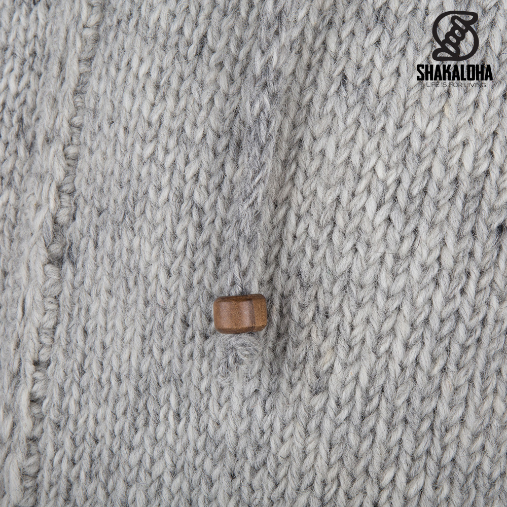 Shakaloha Shakaloha Knitted Woolen Jacket Breaker Gray with Nylon Windstopper and Detachable Hood - Men - Unisex - Handmade in Nepal from sheep's wool