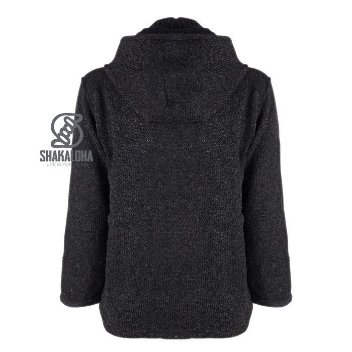 Shakaloha Shakaloha Knitted Woolen Jacket Cruiser Ziphood Anthracite with Cotton Lining and Detachable Hood - Men - Unisex - Handmade in Nepal from sheep's wool