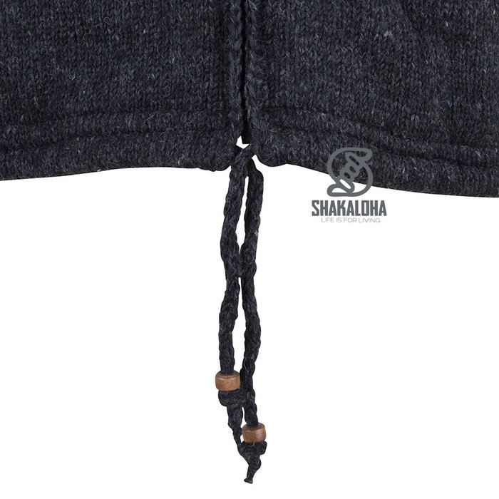 Shakaloha Cárdigan de punto Shakaloha de lana con capucha y cremallera, color antracita, forro de algodón y capucha desmontable - Hombre/Unisex - Hecho a mano en Nepal con lana de oveja