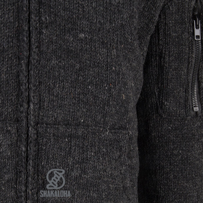 Shakaloha Shakaloha Knitted Woolen Jacket Cruiser Ziphood Anthracite with Cotton Lining and Detachable Hood - Men - Unisex - Handmade in Nepal from sheep's wool