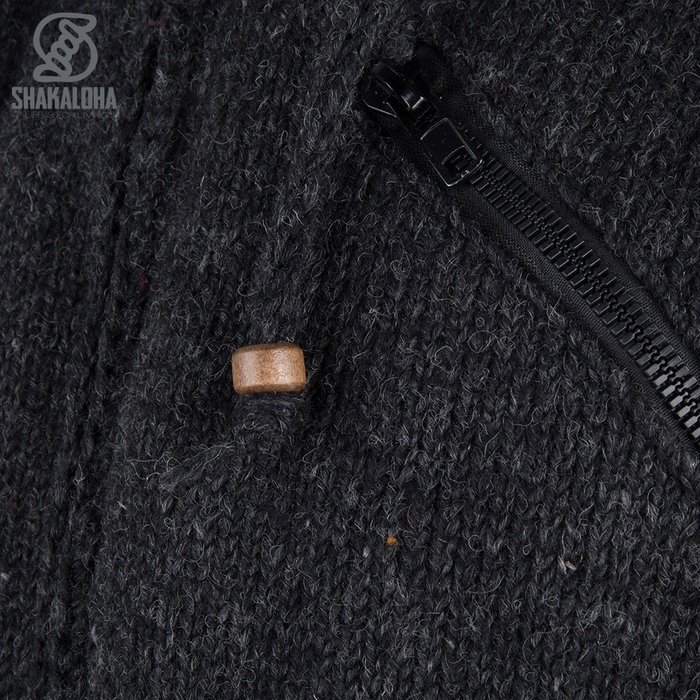 Shakaloha Shakaloha Knitted Woolen Jacket Cruiser Ziphood Anthracite with Cotton Lining and Detachable Hood - Men - Unisex - Handmade in Nepal from sheep's wool