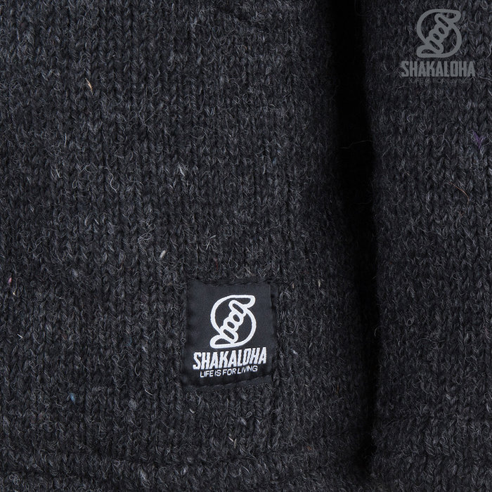 Shakaloha Shakaloha Knitted Woolen Jacket Cruiser Ziphood Anthracite with Cotton Lining and Detachable Hood - Men - Unisex - Handmade in Nepal from sheep's wool