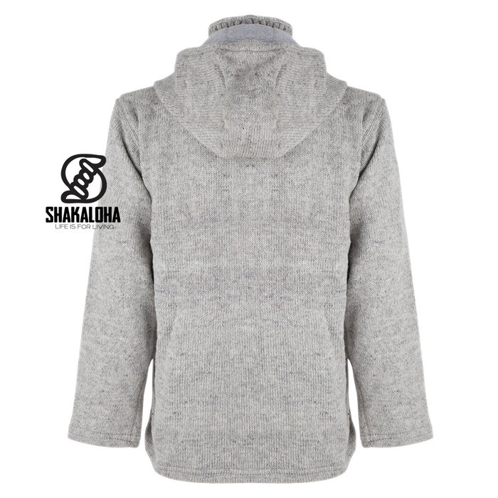 Shakaloha Shakaloha Gebreid Wollen Vest Cruiser Ziphood Grijs met Katoenen Voering en Afneembare Capuchon - Man/Uni - Handgemaakt in Nepal van Schapenwol