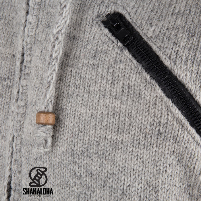 Shakaloha Shakaloha Gebreid Wollen Vest Cruiser Ziphood Grijs met Katoenen Voering en Afneembare Capuchon - Man/Uni - Handgemaakt in Nepal van Schapenwol