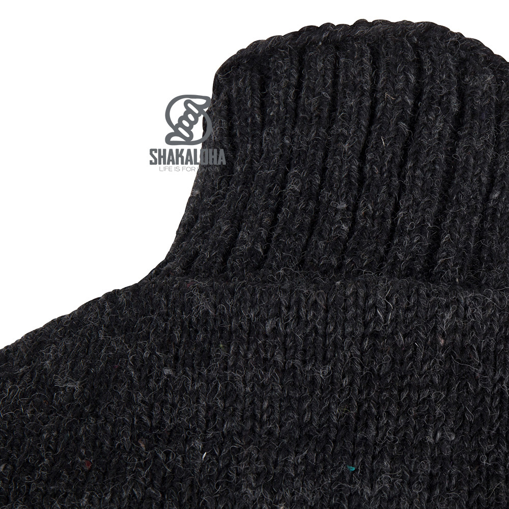 Shakaloha Shakaloha Knitted Woolen Jacket Flyer Collar Anthracite with Cotton Lining and High Collar - Men - Unisex - Handmade in Nepal from sheep's wool