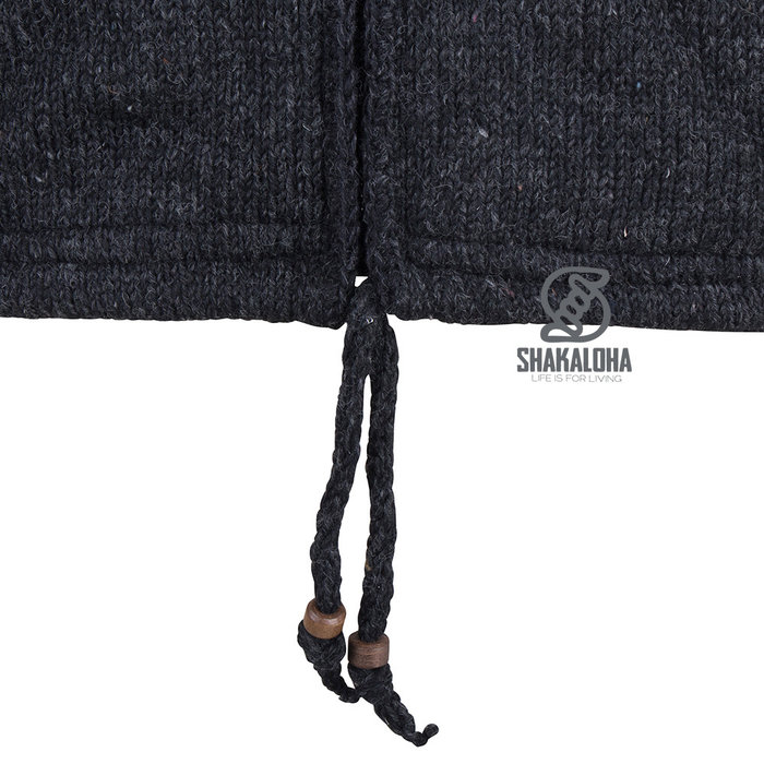 Shakaloha Shakaloha Gebreid Wollen Vest Flyer Collar Antraciet met Katoenen Voering en Hoge Kraag - Man/Uni - Handgemaakt in Nepal van Schapenwol
