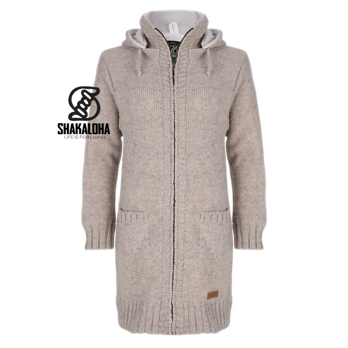 Shakaloha Shakaloha Gebreid Wollen Vest Brizo ZH Beige Crème met Fleece Voering en Capuchon - Dames - Handgemaakt in Nepal van Schapenwol