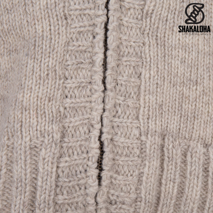 Shakaloha Shakaloha Knitted Wool Cardigan Brizo ZH Beige Cream with Fleece Lining and Hood - Women - Handmade in Nepal from Sheep Wool