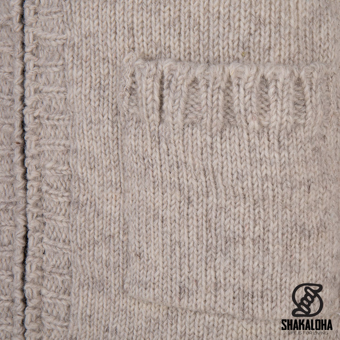 Shakaloha Shakaloha Knitted Wool Cardigan Brizo ZH Beige Cream with Fleece Lining and Hood - Women - Handmade in Nepal from Sheep Wool