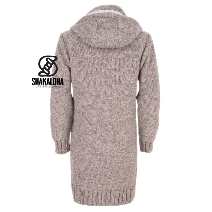 Shakaloha Shakaloha Knitted Woolen Jacket Brizo ZH Light Brown Taupe with Fleece Lining and Hood - Woman - Handmade in Nepal from sheep's wool