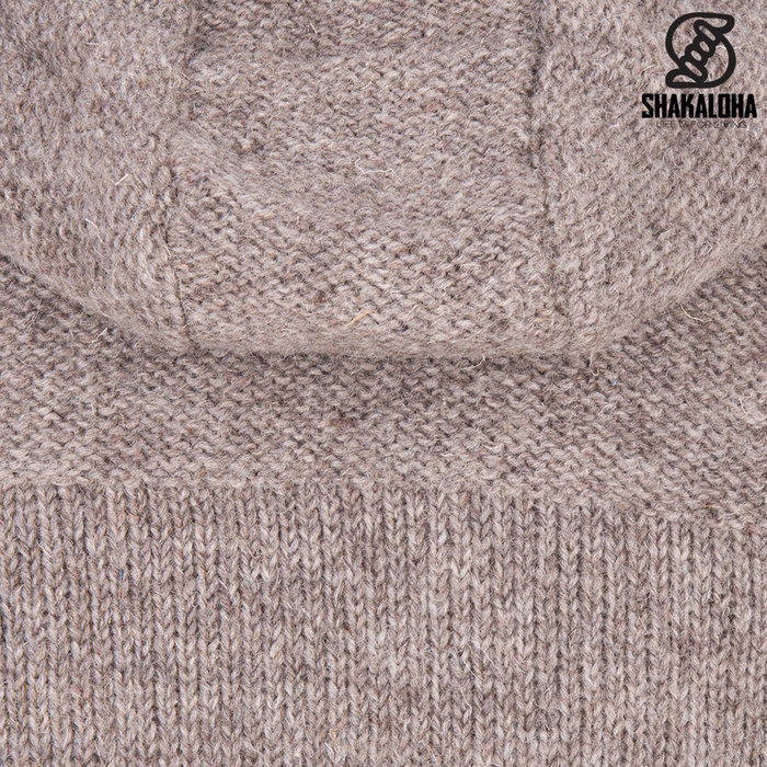 Shakaloha Shakaloha Gebreid Wollen Vest Brizo ZH Licht Bruin Taupe met Fleece Voering en Capuchon - Dames - Handgemaakt in Nepal van Schapenwol