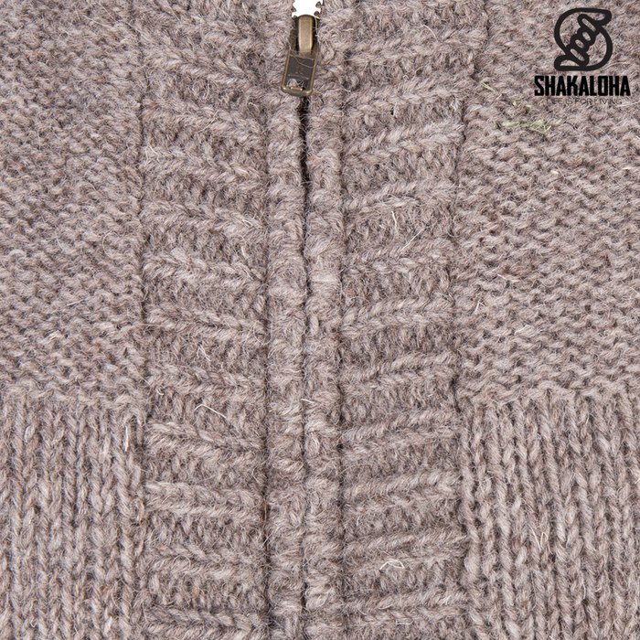 Shakaloha Shakaloha Gebreid Wollen Vest Brizo ZH Licht Bruin Taupe met Fleece Voering en Capuchon - Dames - Handgemaakt in Nepal van Schapenwol