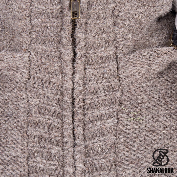 Shakaloha Shakaloha Knitted Woolen Jacket Brizo ZH Light Brown Taupe with Fleece Lining and Hood - Woman - Handmade in Nepal from sheep's wool