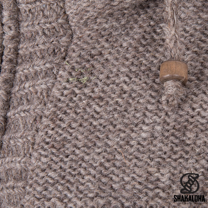 Shakaloha Shakaloha Knitted Woolen Jacket Brizo ZH Light Brown Taupe with Fleece Lining and Hood - Woman - Handmade in Nepal from sheep's wool