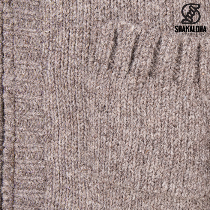 Shakaloha Shakaloha Knitted Woolen Jacket Brizo ZH Light Brown Taupe with Fleece Lining and Hood - Woman - Handmade in Nepal from sheep's wool