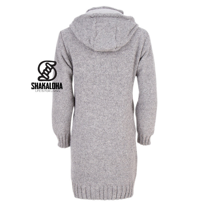 Shakaloha Chaleco de punto de lana Shakaloha Brizo ZH gris con forro polar y capucha - Mujer - Hecho a mano en Nepal con lana de oveja