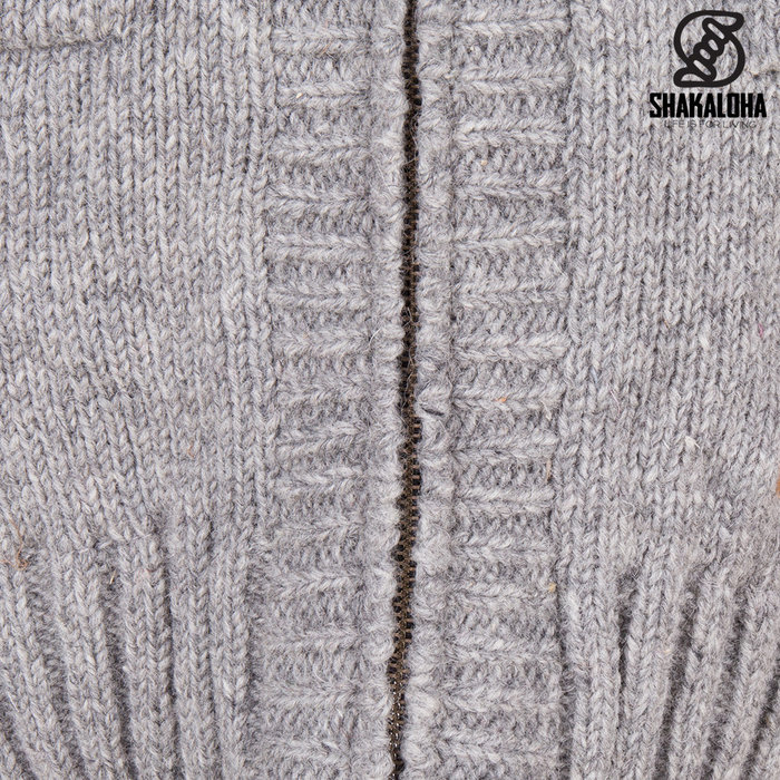 Shakaloha Shakaloha Knitted Wool Cardigan Brizo ZH Gray with Fleece Lining and Hood - Women - Handmade in Nepal from Sheep Wool