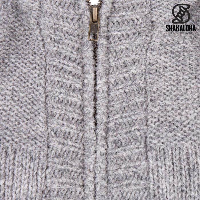 Shakaloha Shakaloha Knitted Wool Cardigan Brizo ZH Gray with Fleece Lining and Hood - Women - Handmade in Nepal from Sheep Wool