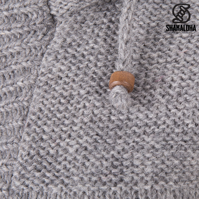 Shakaloha Shakaloha Gebreid Wollen Vest Brizo ZH Grijs met Fleece Voering en Capuchon - Dames - Handgemaakt in Nepal van Schapenwol