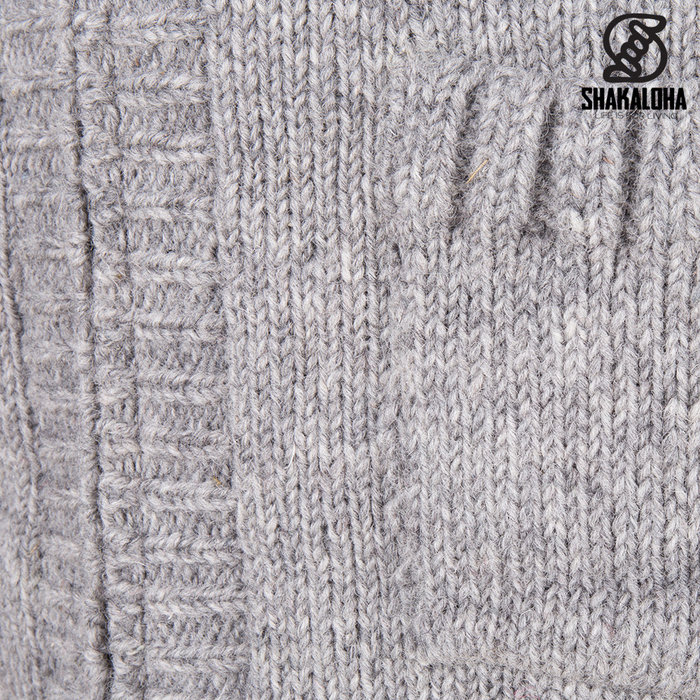 Shakaloha Shakaloha Gebreid Wollen Vest Brizo ZH Grijs met Fleece Voering en Capuchon - Dames - Handgemaakt in Nepal van Schapenwol