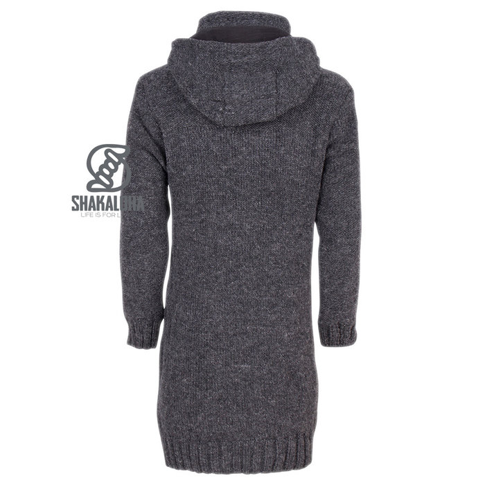 Shakaloha Shakaloha Knitted Wool Cardigan Brizo ZH Anthracite with Fleece Lining and Hood - Women - Handmade in Nepal from Sheep Wool