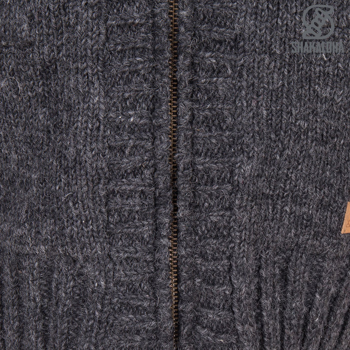 Shakaloha Shakaloha Knitted Wool Cardigan Brizo ZH Anthracite with Fleece Lining and Hood - Women - Handmade in Nepal from Sheep Wool