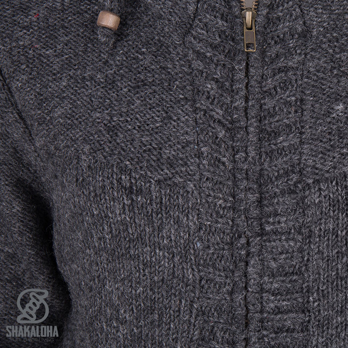 Shakaloha Shakaloha Gebreid Wollen Vest Brizo ZH Antraciet met Fleece Voering en Capuchon - Dames - Handgemaakt in Nepal van Schapenwol