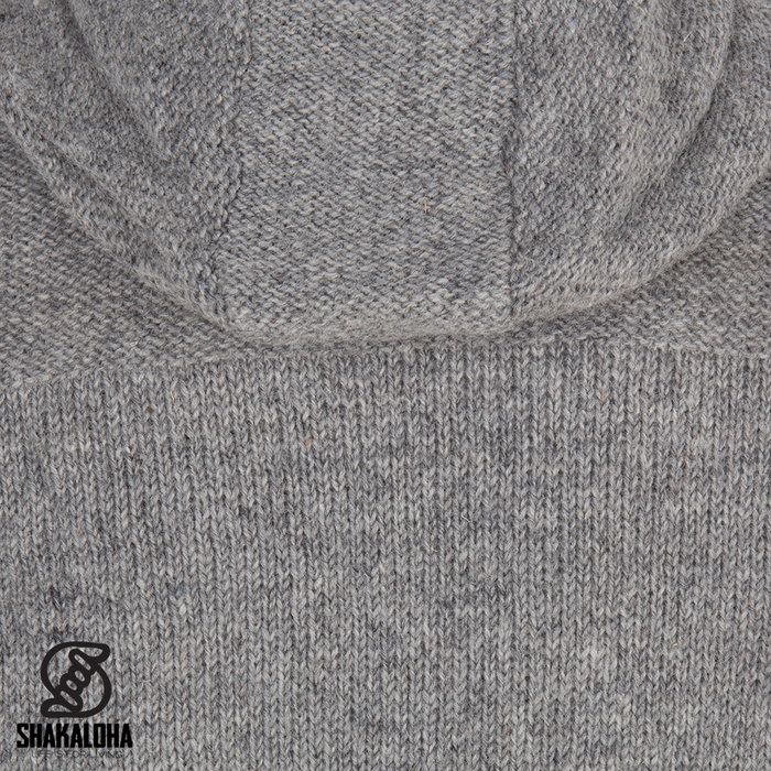 Shakaloha Chaleco de punto de lana Shakaloha Quantum Grey con forro de algodón y capucha - Hombre/Unisex - Hecho a mano en Nepal con lana de oveja