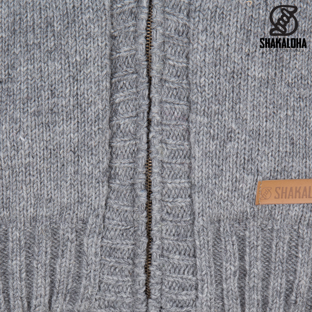 Shakaloha Shakaloha Knitted Woolen Jacket Quantum Gray with Cotton Lining and Hood - Men - Unisex - Handmade in Nepal from sheep's wool