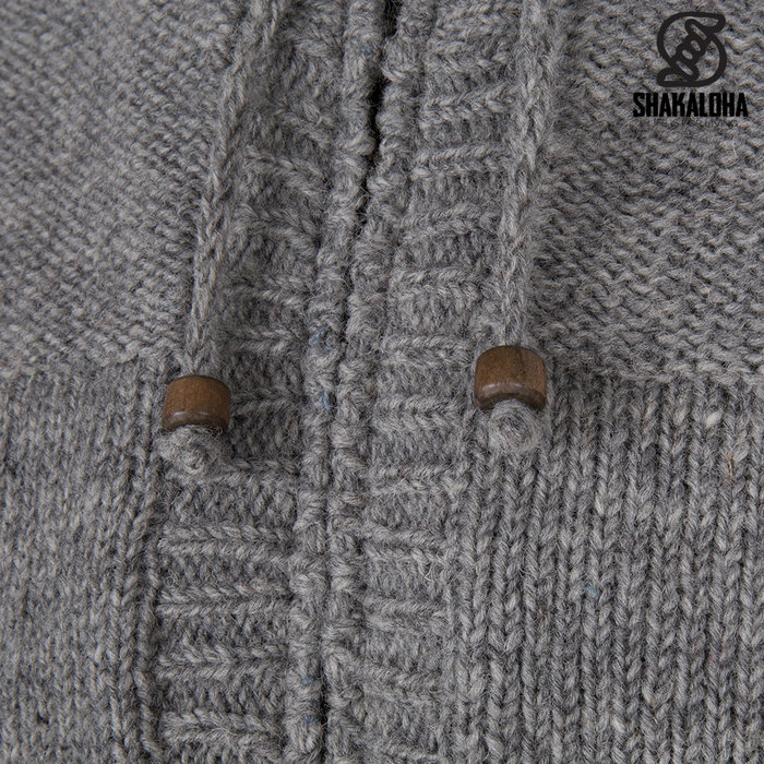 Shakaloha Chaleco de punto de lana Shakaloha Quantum Grey con forro de algodón y capucha - Hombre/Unisex - Hecho a mano en Nepal con lana de oveja